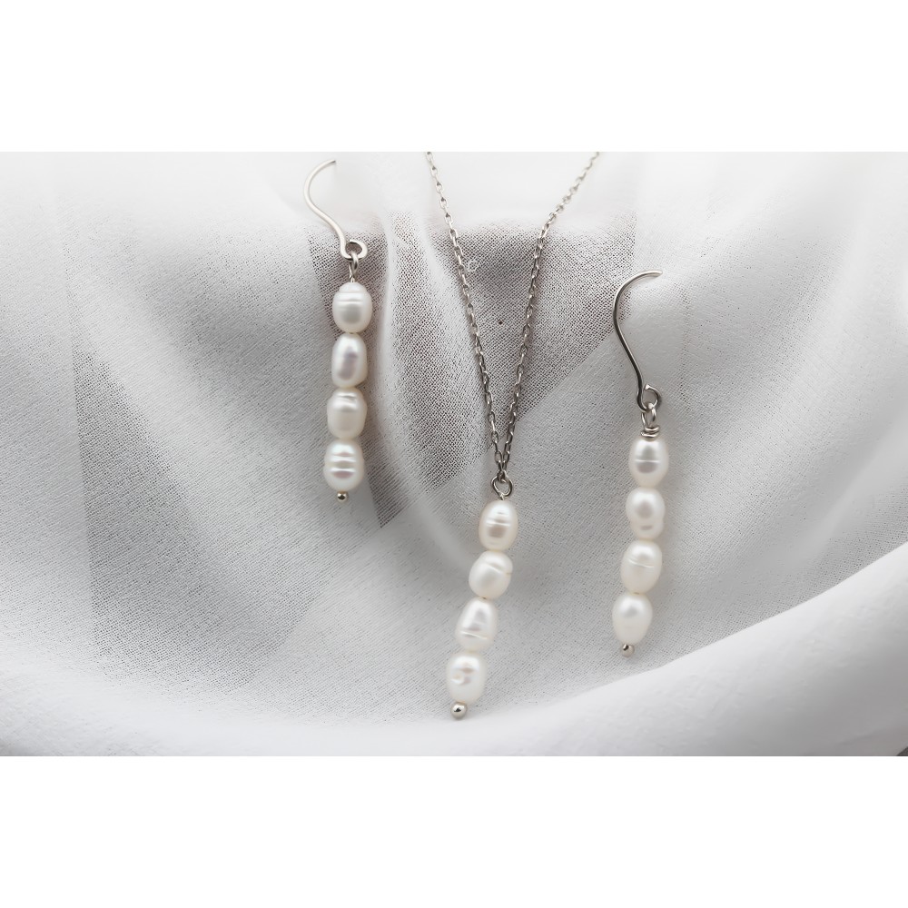 Glorria Gümüş Kolye ve Küpe İnci Set Glorria Gümüş Kolye ve Küpe İnci Set