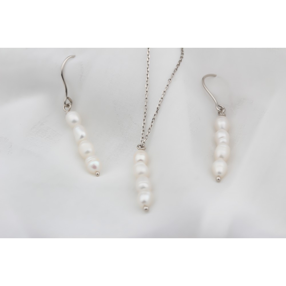 Glorria Gümüş Kolye ve Küpe İnci Set Glorria Gümüş Kolye ve Küpe İnci Set