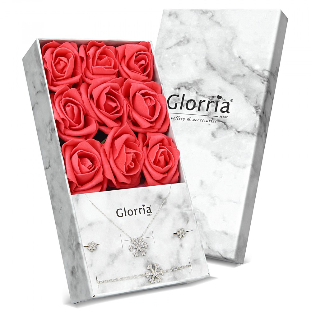 Glorria Gümüş Kar Tanesi Kolye, Bileklik, Küpe, Çiçekli Hediye Seti - EG0212-HS Glorria Gümüş Kar Tanesi Kolye, Bileklik, Küpe, Çiçekli Hediye Seti - EG0212-HS