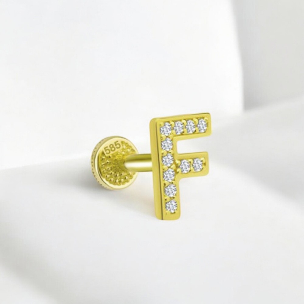 Glorria Altın F Harfi Tragus Piercing Glorria Altın F Harfi Tragus Piercing