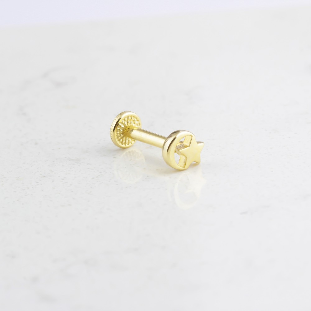 Glorria Altın Ay Yıldız Tragus Piercing Glorria Altın Ay Yıldız Tragus Piercing