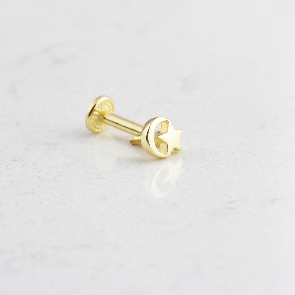 Glorria Altın Ay Yıldız Tragus Piercing Glorria Altın Ay Yıldız Tragus Piercing