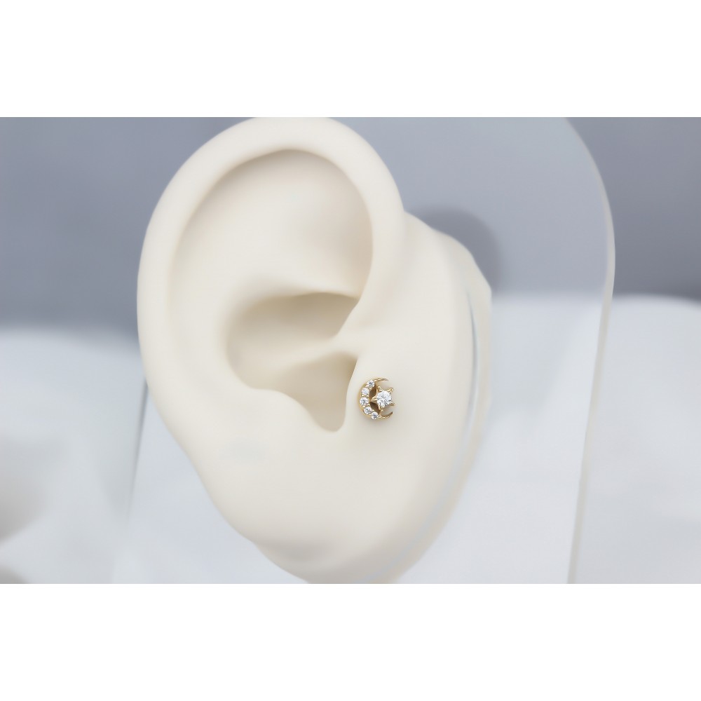 Glorria Altın Ay Yıldız Tragus Piercing Glorria Altın Ay Yıldız Tragus Piercing