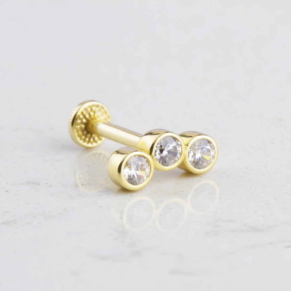 Glorria Altın Üç Taş Tragus Piercing Glorria Altın Üç Taş Tragus Piercing