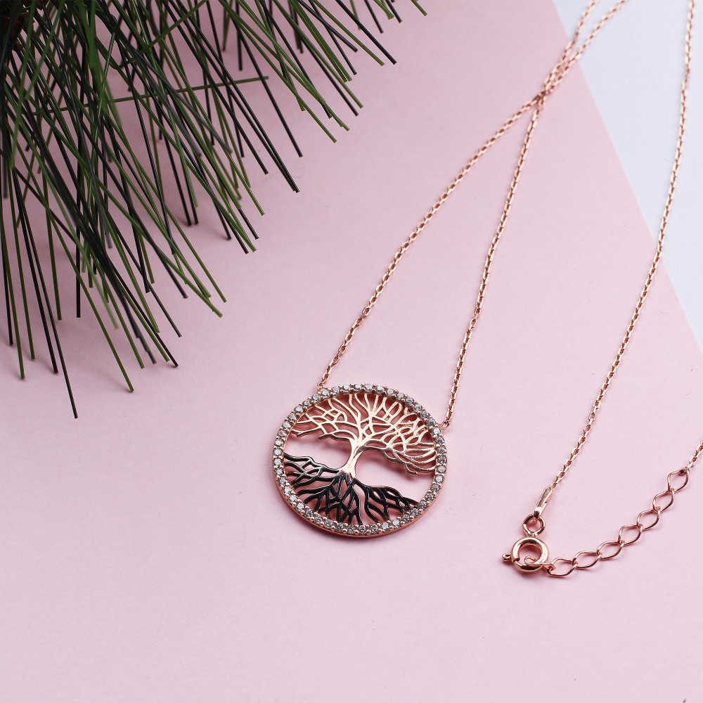 Glorria Gümüş Hayat Ağacı Kolye, Bileklik, Çiçekli Hediye Seti - DT0453-HS Glorria Gümüş Hayat Ağacı Kolye, Bileklik, Çiçekli Hediye Seti - DT0453-HS