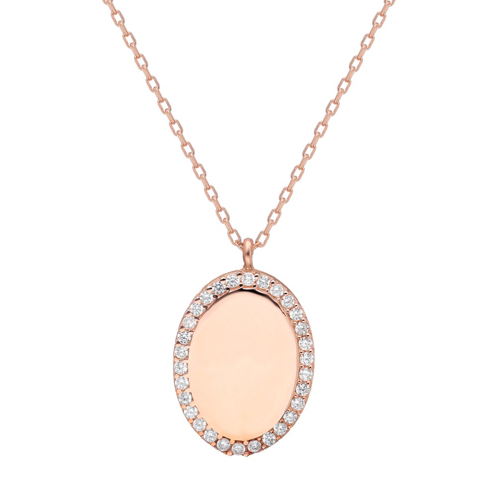 Glorria Gümüş Taşlı Oval Kolye