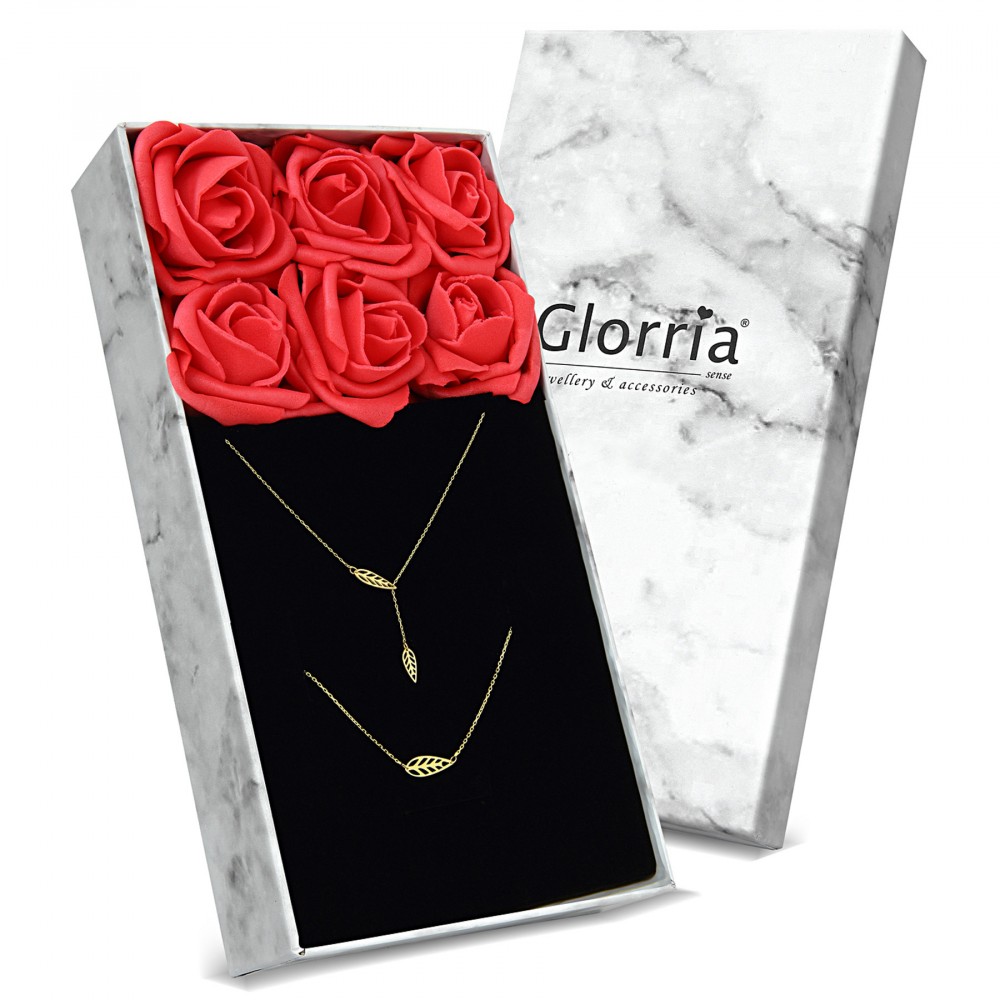 Glorria Altın Yaprak Kolye, Bileklik, Çiçekli Hediye Seti - SV0061-HS Glorria Altın Yaprak Kolye, Bileklik, Çiçekli Hediye Seti - SV0061-HS