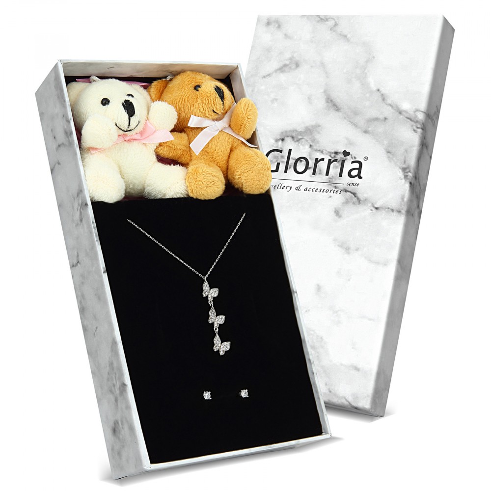 Glorria Gümüş Üç Kelebek Kolye, Tektaş Küpe Hediye Seti - VK1057-HS Glorria Gümüş Üç Kelebek Kolye, Tektaş Küpe Hediye Seti - VK1057-HS