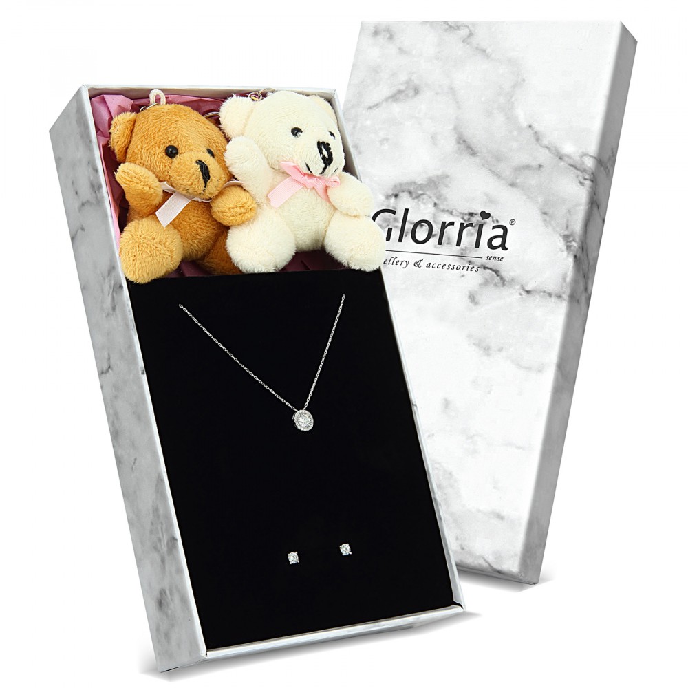Glorria Gümüş Tektaş Kolye, Küpe Hediye Seti - VK1068-HS Glorria Gümüş Tektaş Kolye, Küpe Hediye Seti - VK1068-HS